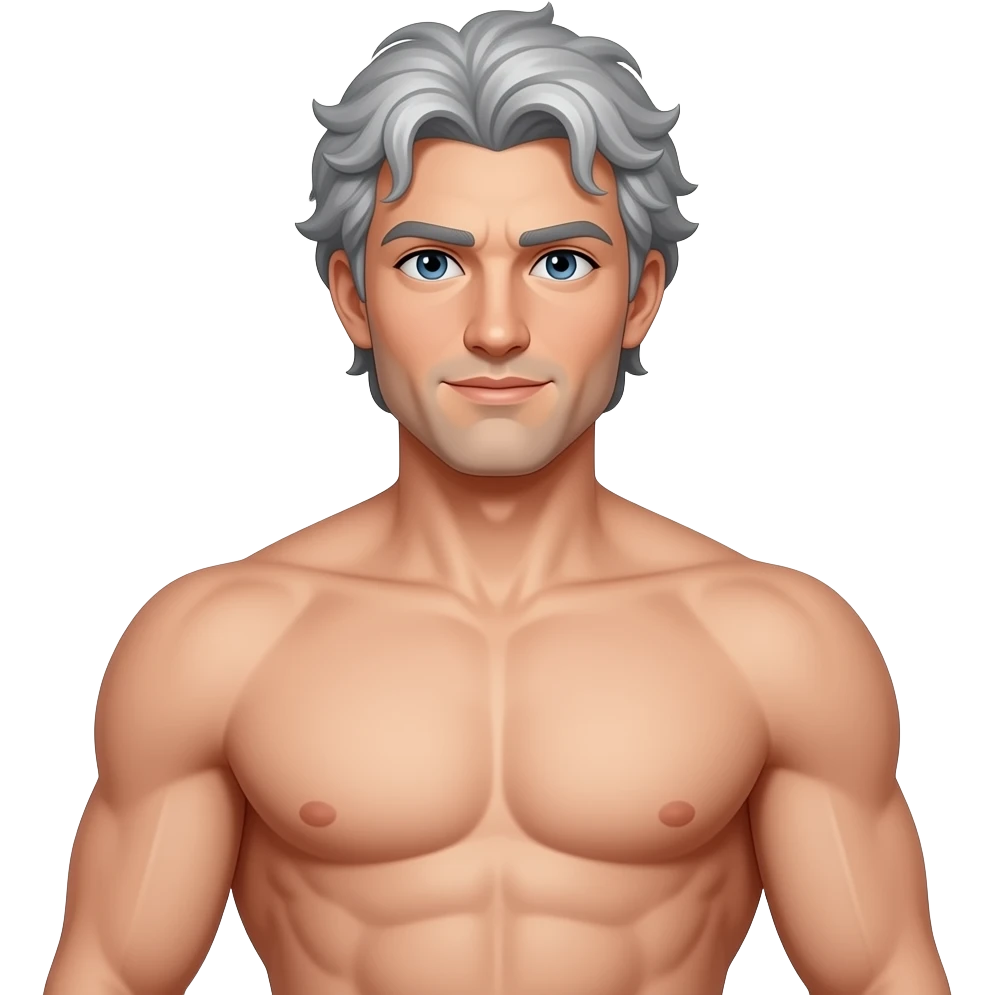 greek god white handsome, a bit older, with gray hair, without a tunic, with a full muscular body emoji