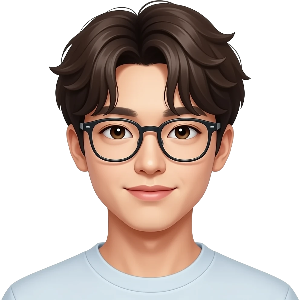약간곱슬머리에 안경을 쓴 방시혁을 닮은 10대 한국남자 emoji