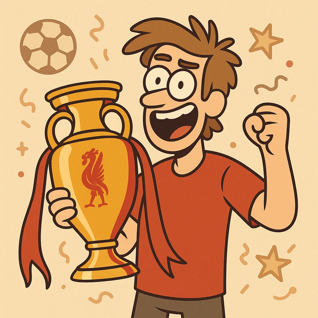 Liverpool FC trophy, stylized European Cup, gold and red, celebratory football icon emoji