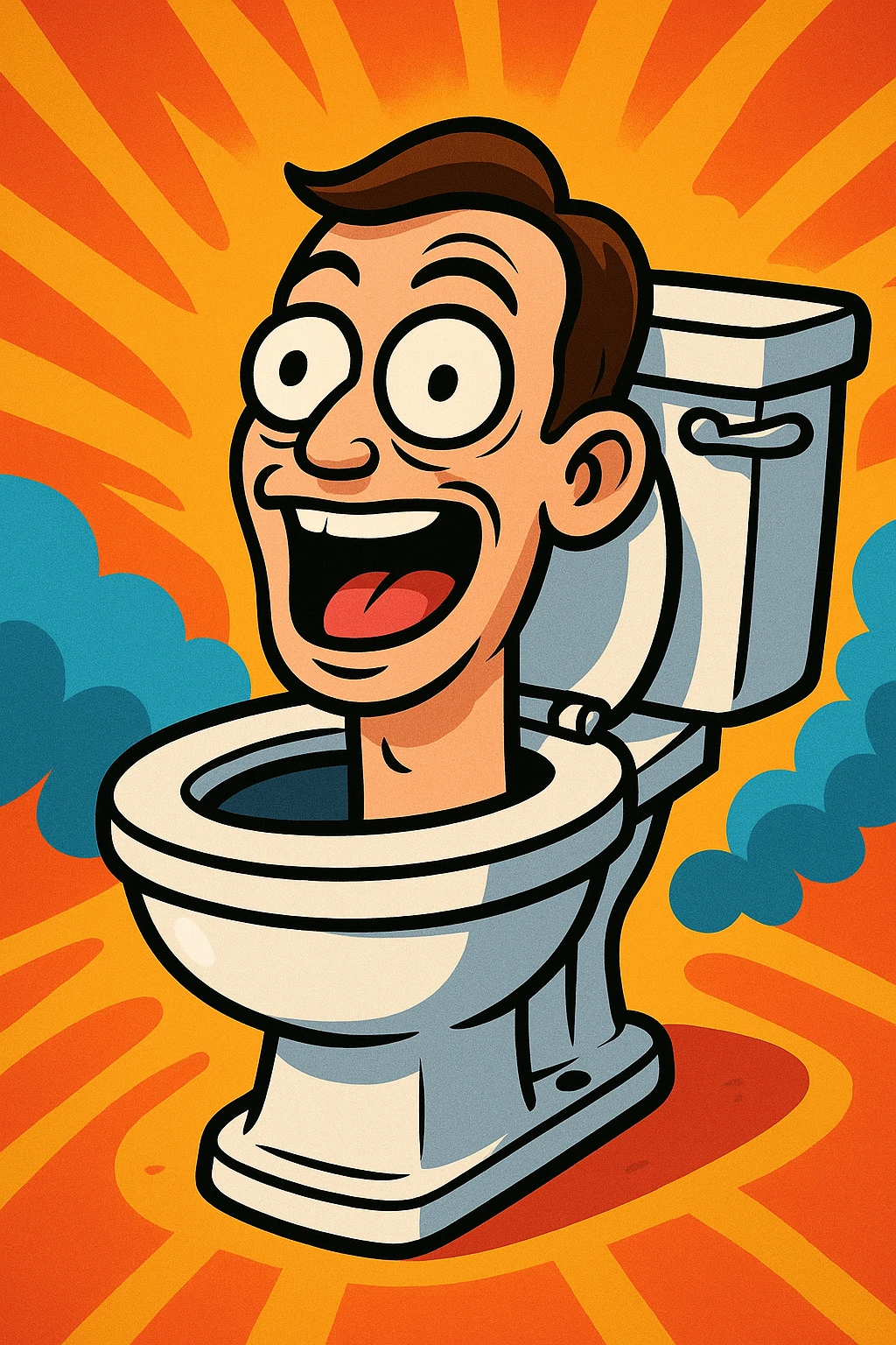 Skibidi Toilet type toilet, human head coming out of the toilet, funny expression, animated style, vivid colors emoji