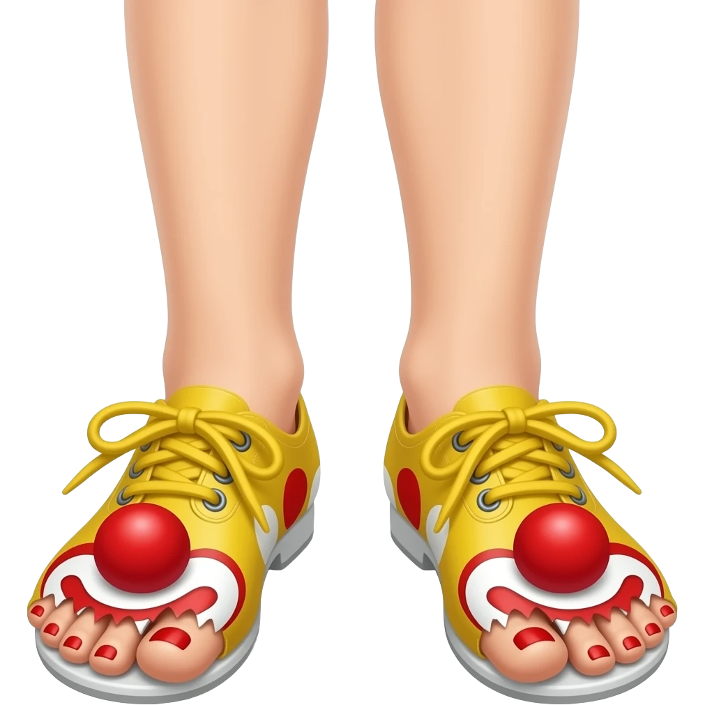 White feet with red toenails ripping of clown shoes emoji