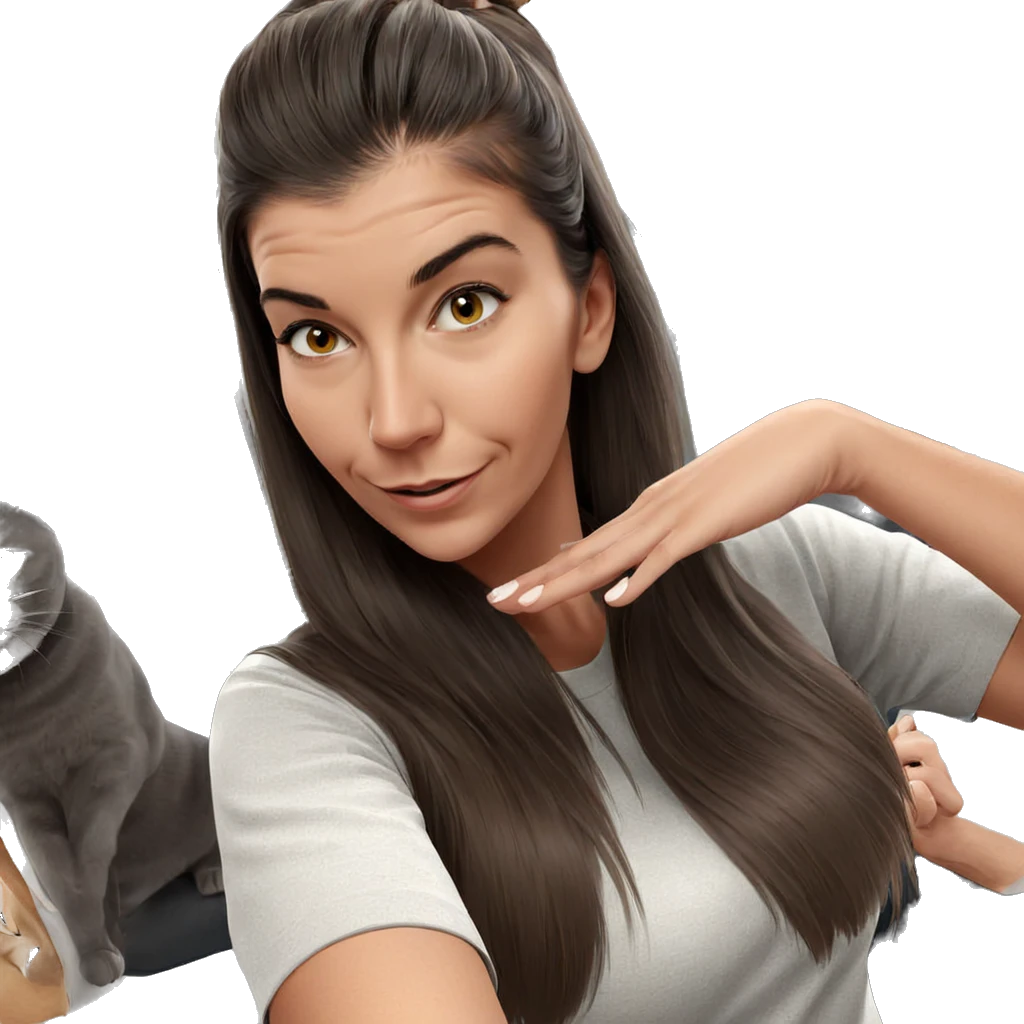 smiling girl with cat selfie emoji