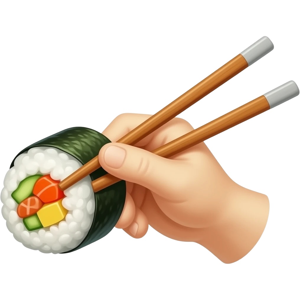 Kimbab yang di pegang dengan sumpit emoji