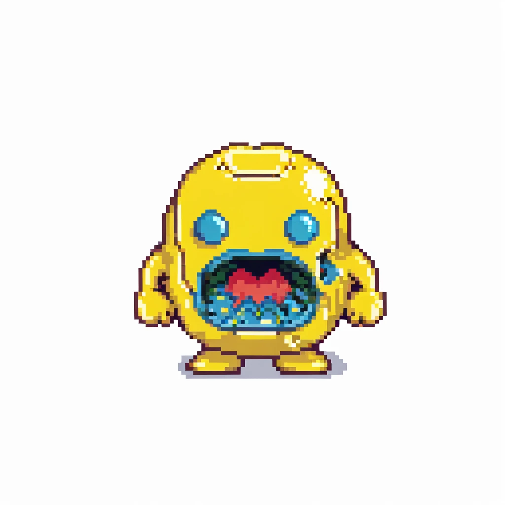 classic yellow Pac-Man character with open mouth in 8-bit style emoji