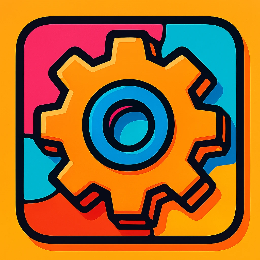 gear settings icon, vibrant toon style, bold and colorful emoji