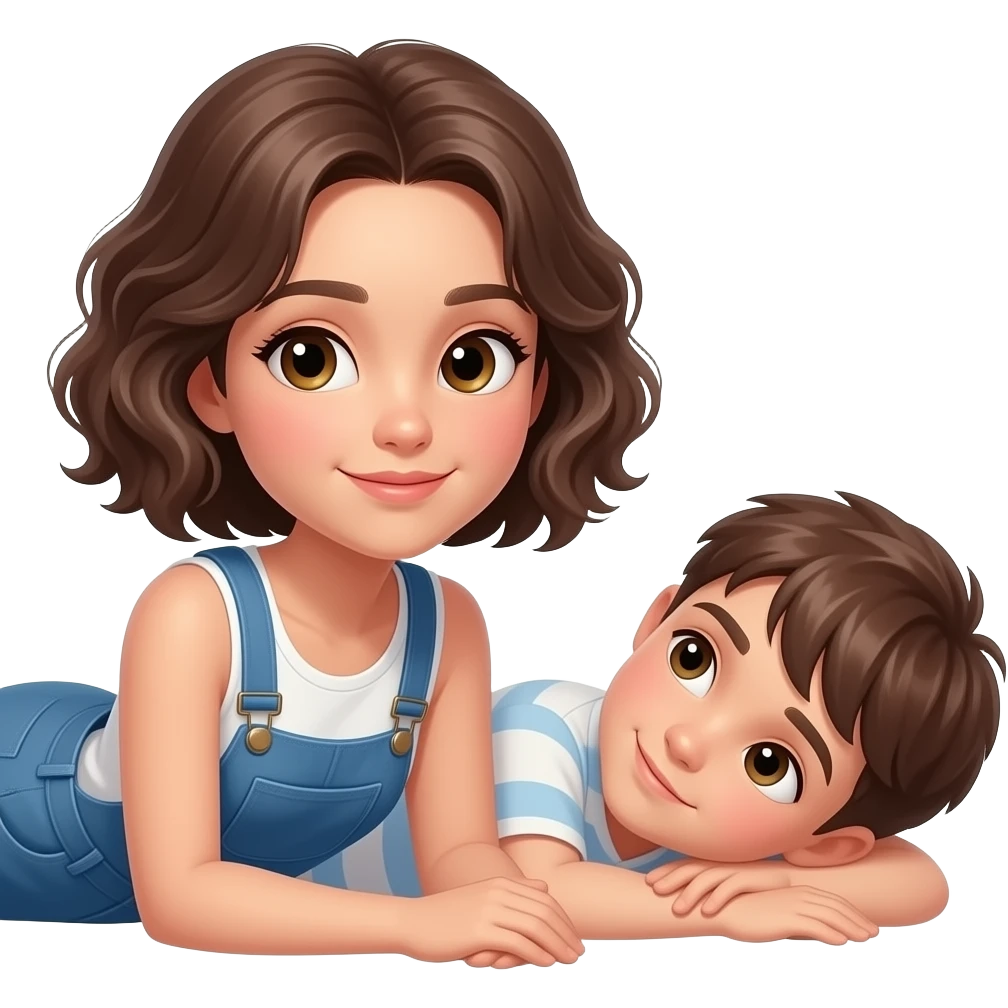 Menina com o cabelo bem ondulado magra cabelo curto e um menino deitados emoji