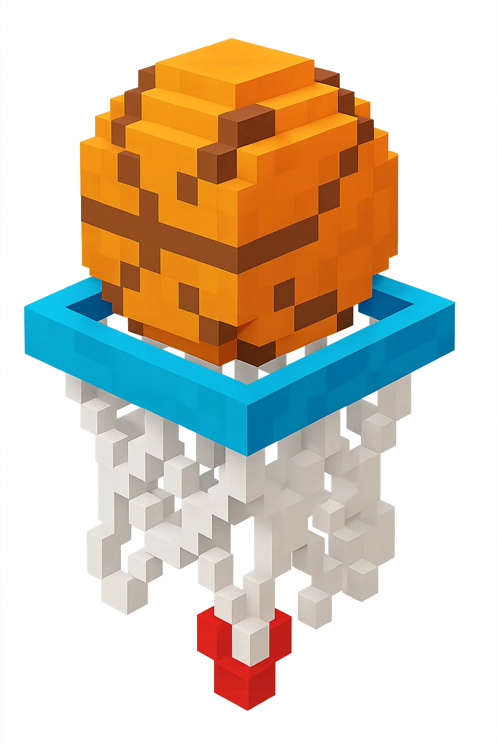 A voxel-style basketball in a net, colorful and vibrant emoji