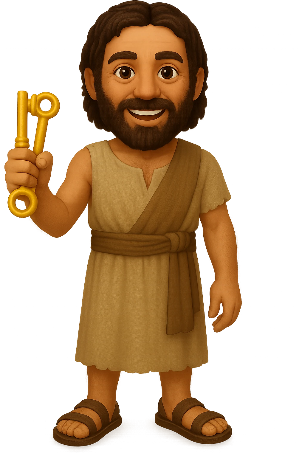 Make the shirt sleeveless like in 'The Chosen' show, keep plain robes, fullbody apostle Peter, high detail, emoji style, holding keys, standing pose, no background. emoji