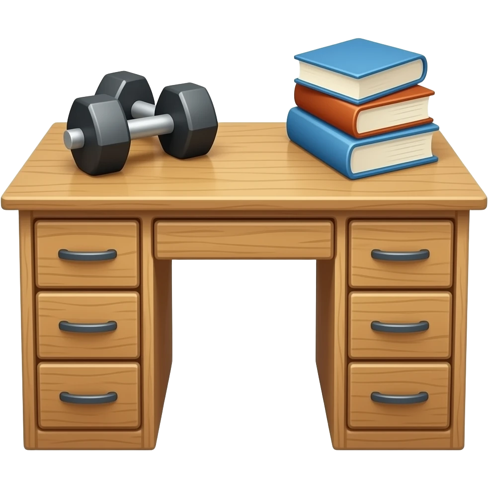 哑铃和书本，风格写实，色调明快，内容不超过画面1/2 emoji