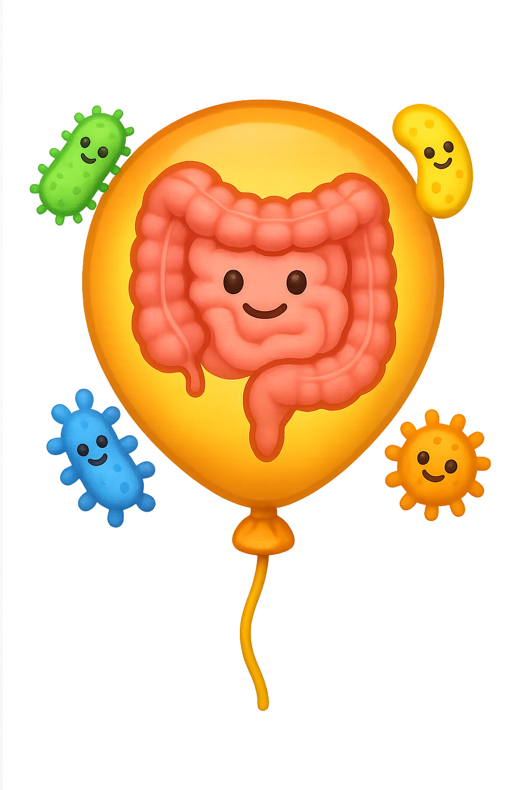 emoji stile iphone di un palloncino con intestino dentro e batteri intestinali intorno emoji
