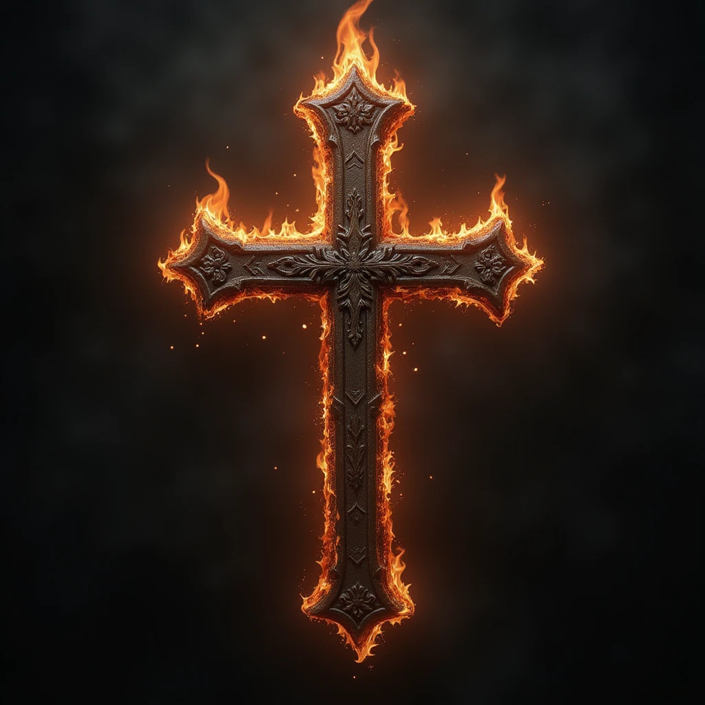 realistic gothic cross, with a dark flame, photorealistic style, no background emoji