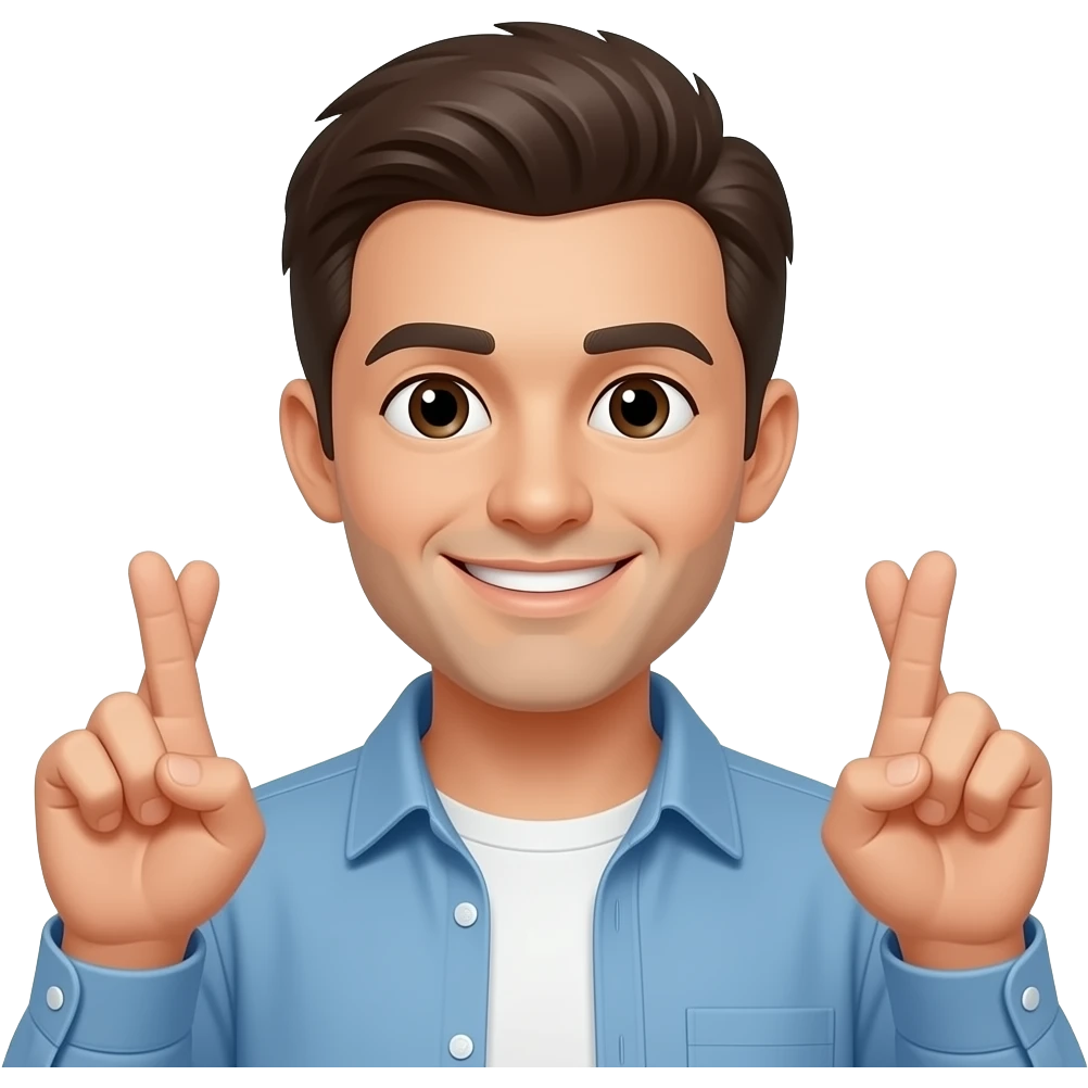 A smiling emojie with cross fingers emoji