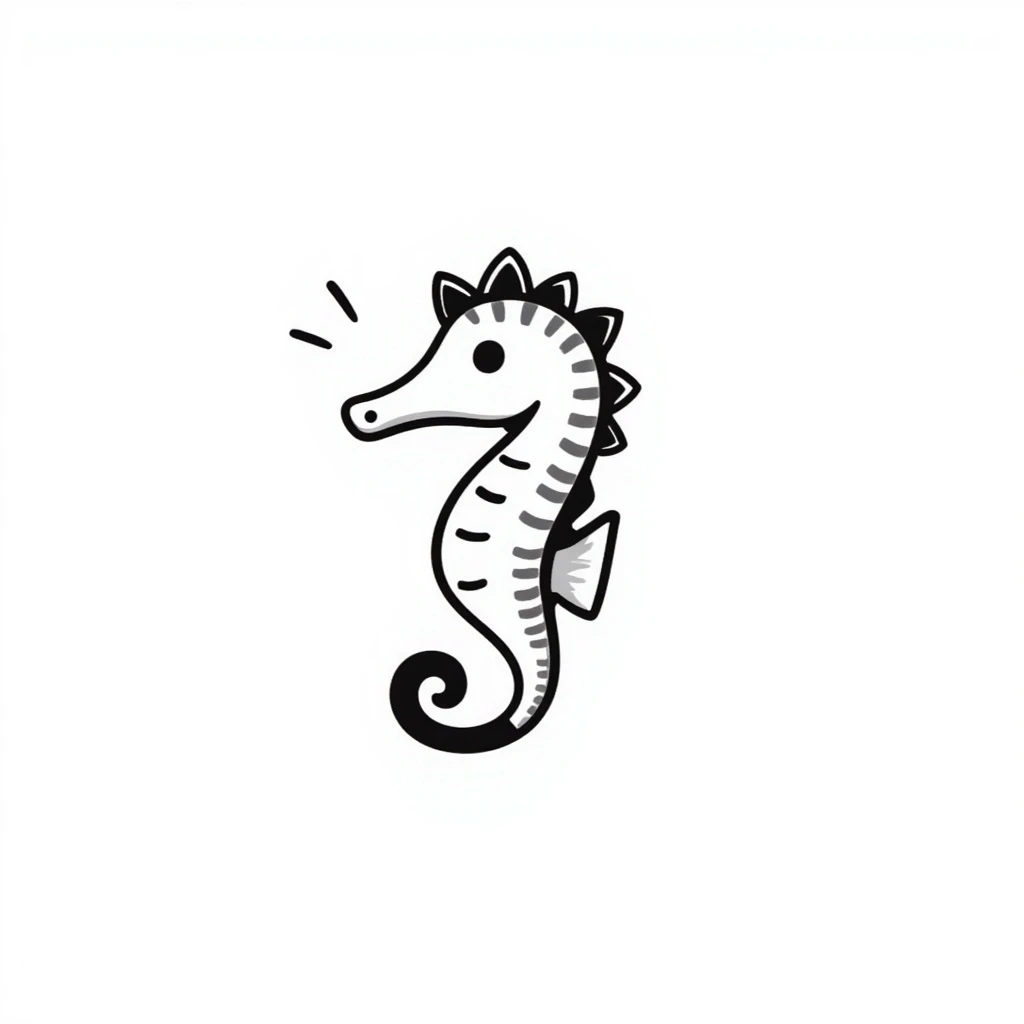 simple black line hand-drawn doodle style seahorse emoji