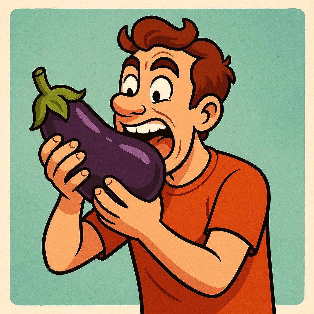 man eating a big eggplant, style 1 emoji
