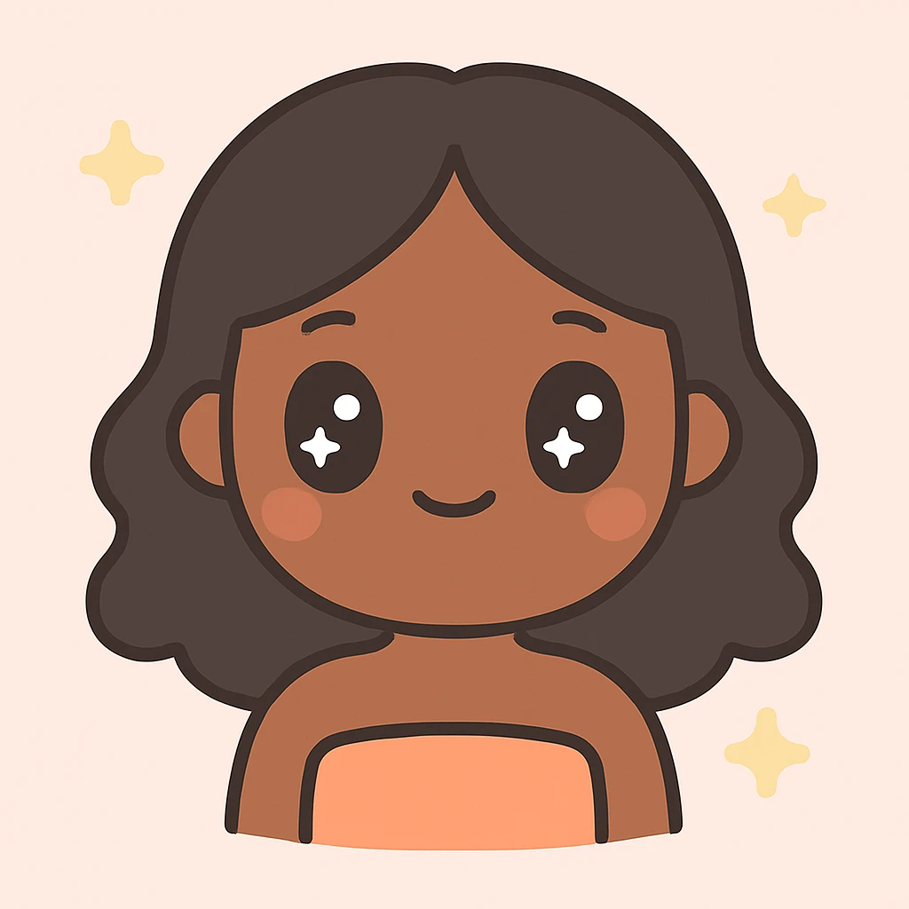 Make the character have long black hair, keep the tube top, in kawaii style. emoji