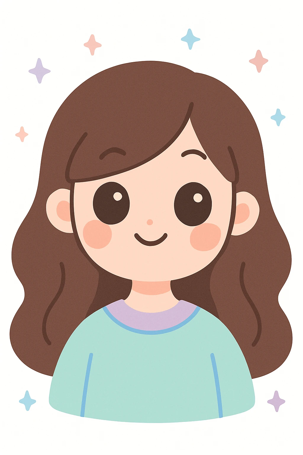 long haired brunette colored hair girl, playful look, bust portrait, white background emoji