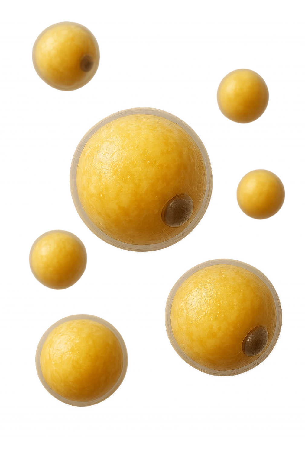 adipociti (cellule gialle) anatomiche realistiche fluttuano in aria, iperrealistico 4k emoji