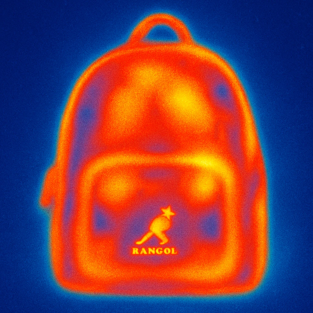 A Kangol backpack with small logo emoji