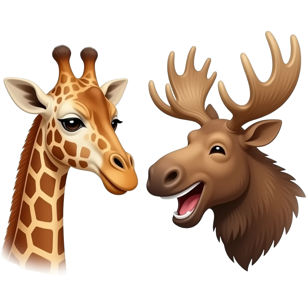 Einfacher Giraffenkopf und Elchkopf schauen sich an und lachen laut emoji