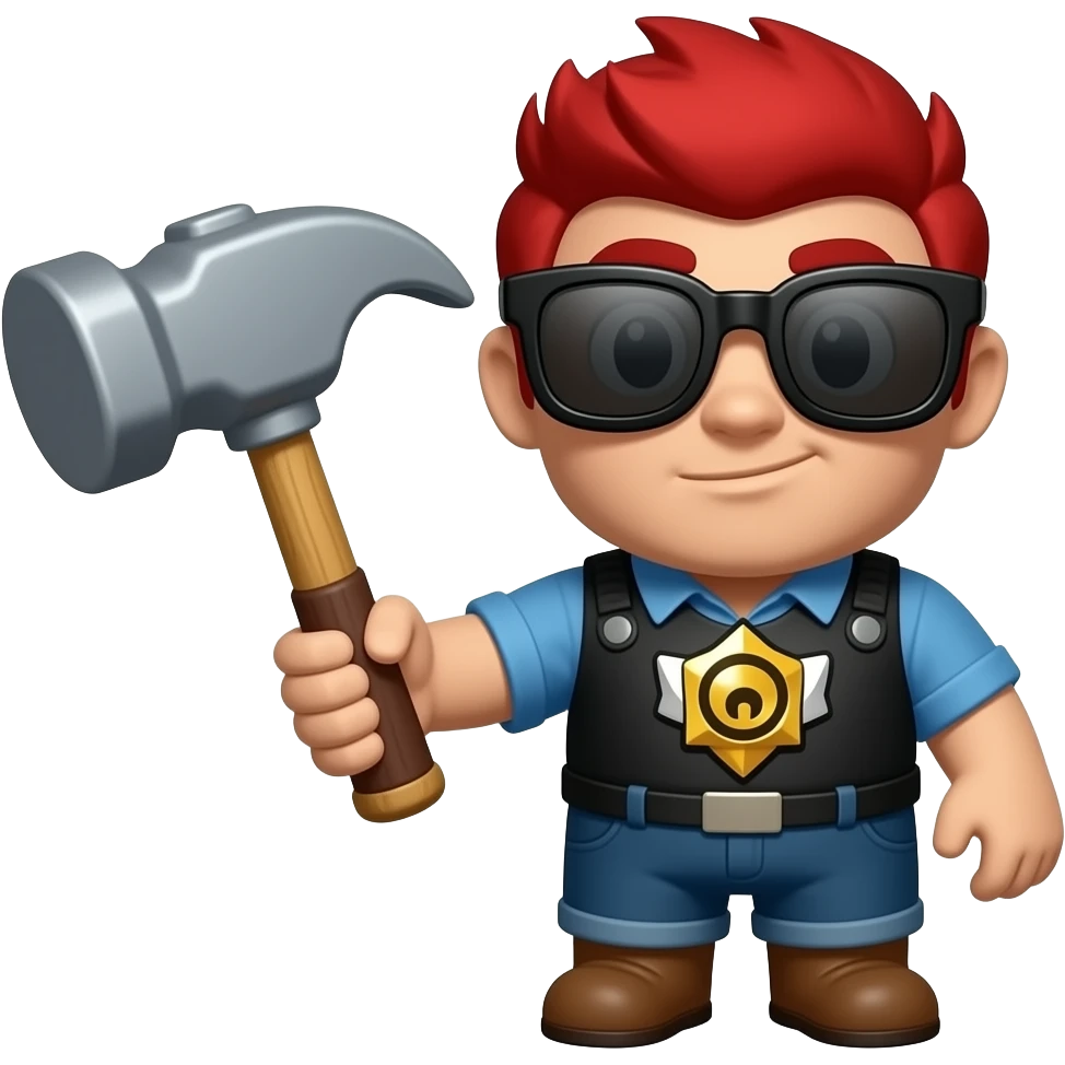 make a hammer  with sunglasses with a plush of emz from brawl stars emoji