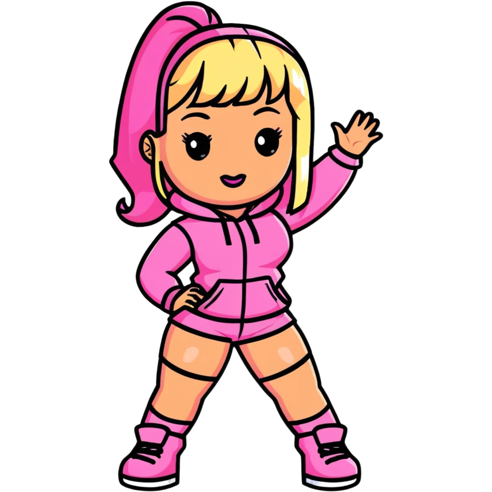 Nicki Minaj wearing a pink outfit with blonde and pink hair emoji