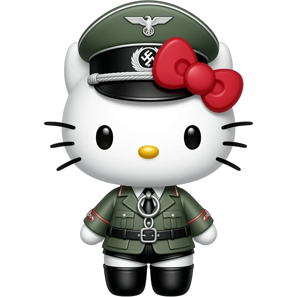 hello kitty representada como Dominatrix BDSM vestida de latex ajustado y O-ring harness, gorra militar estilo de las SS alemana emoji