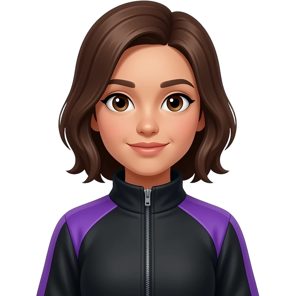 girl in black and purple tracksuit - brown hair a little darker skin tone emoji