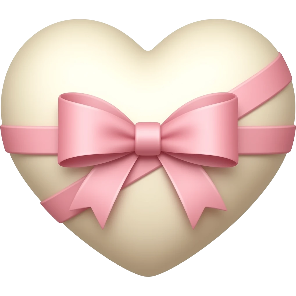 ivory heart with a pink ribbon bows emoji
