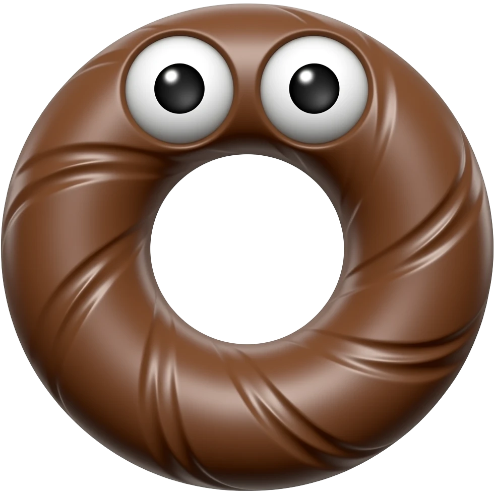 a brown chocolate hoop with some texture with emoji eyes and mouth emoji