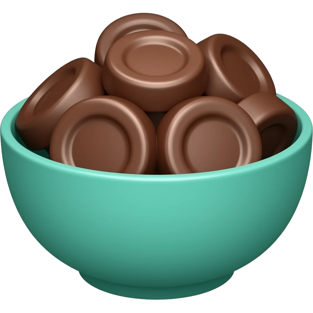 super realistic teal bowl with chocolate circles emoji