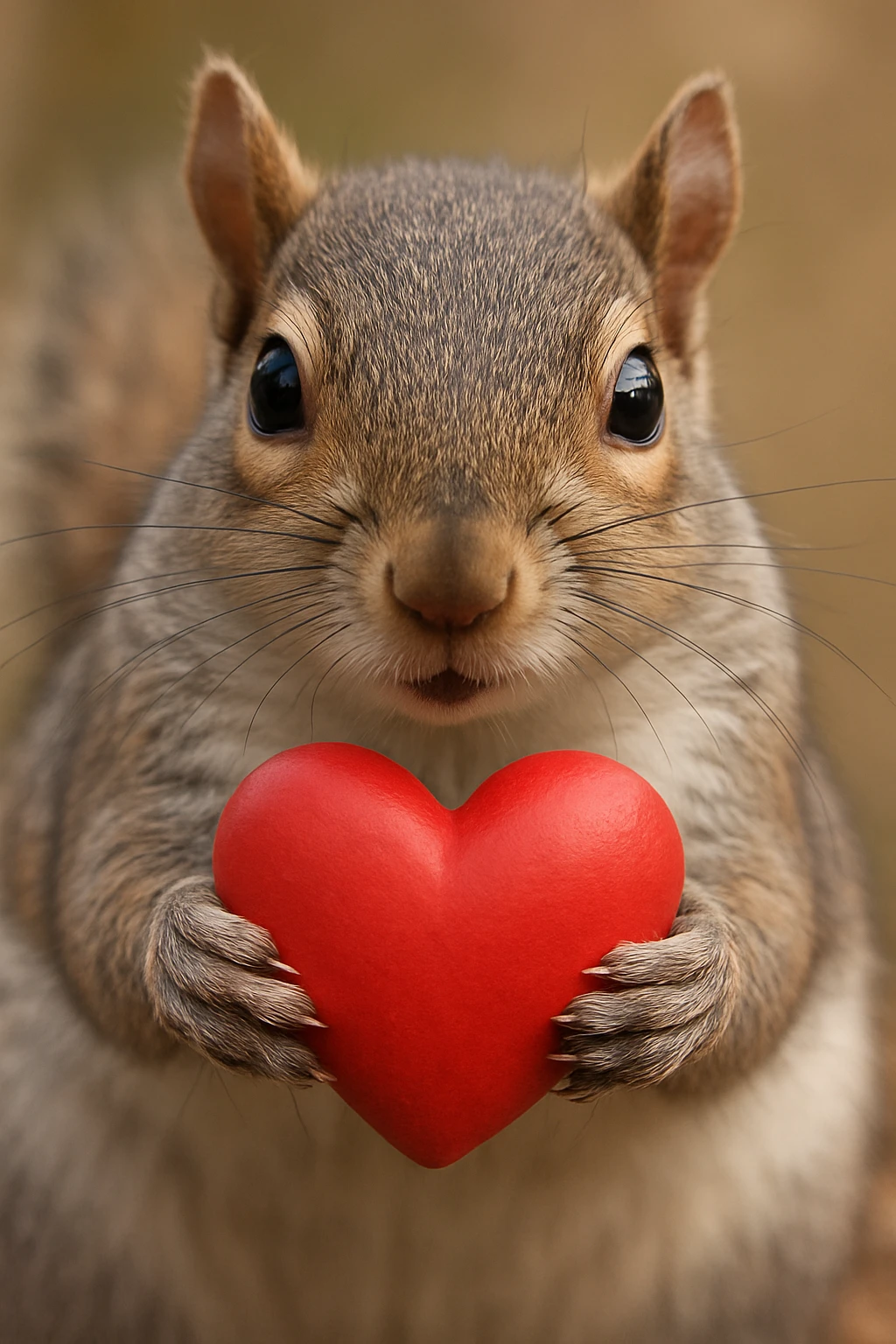 a realistic squirrel holding a heart, close-up view emoji