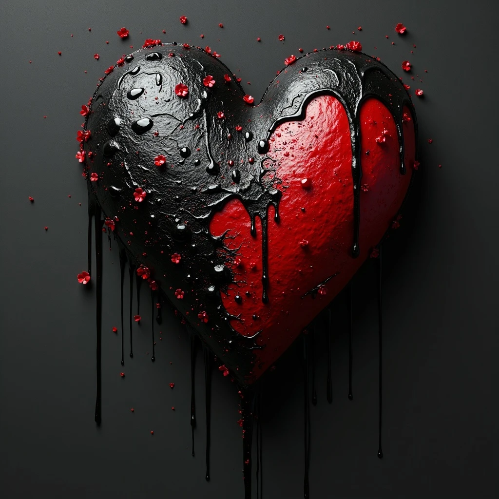 gothic heart with dripping black paint emoji