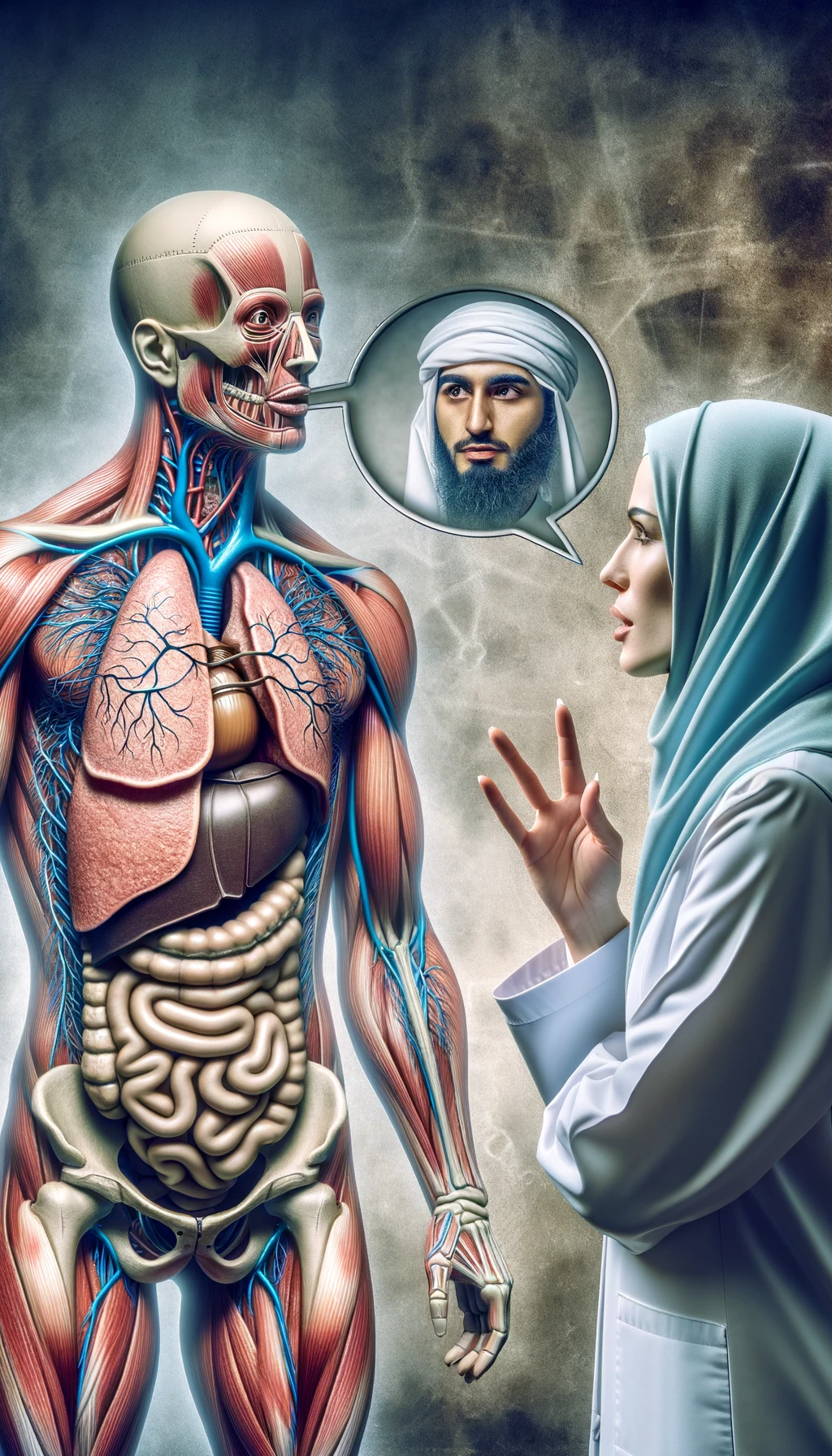 corpo umano anatomico che parla ma sopra di lui c'è il muto, un altra persona lo ascolta emoji
