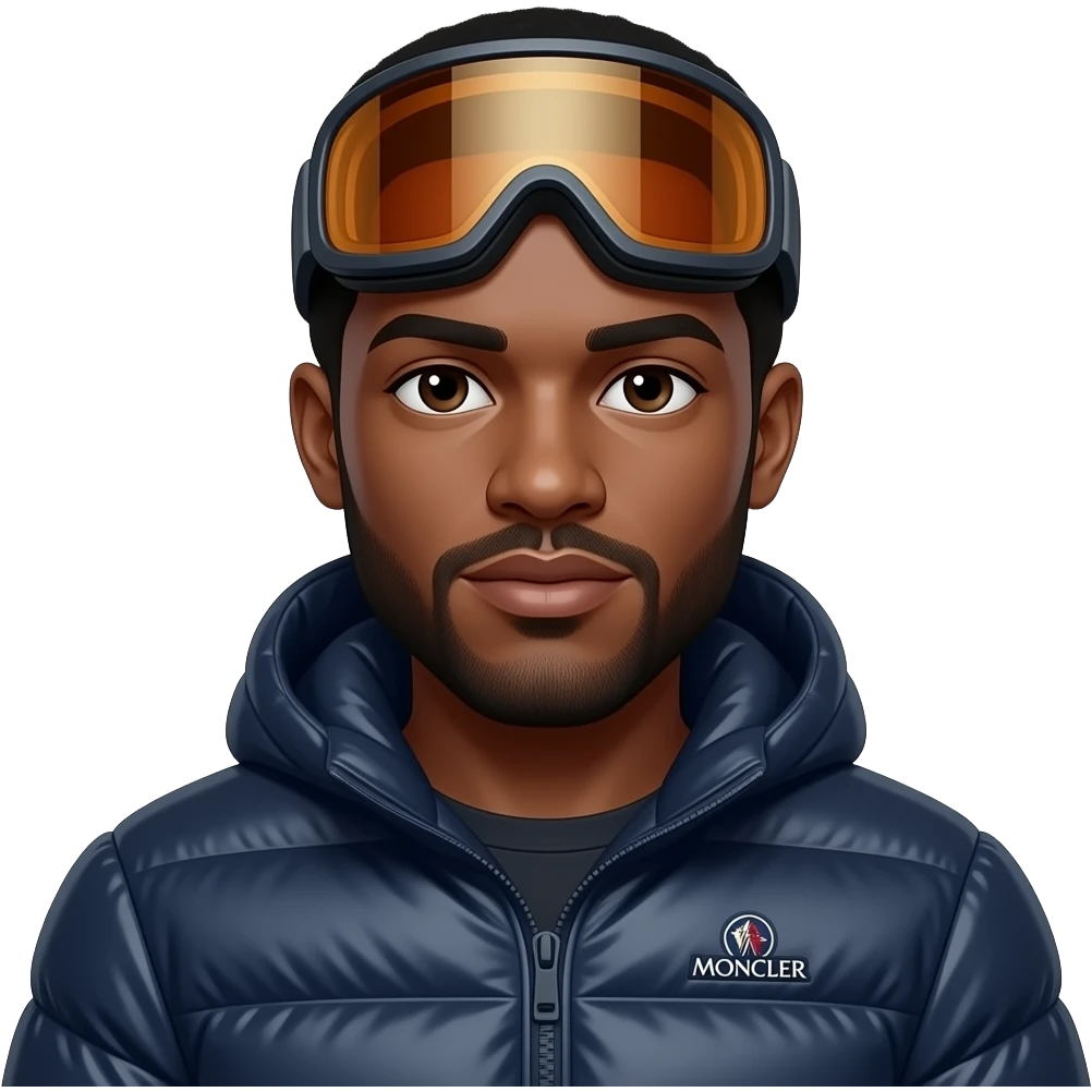 Black guy named Stackpack moncler on. Ski googles. emoji