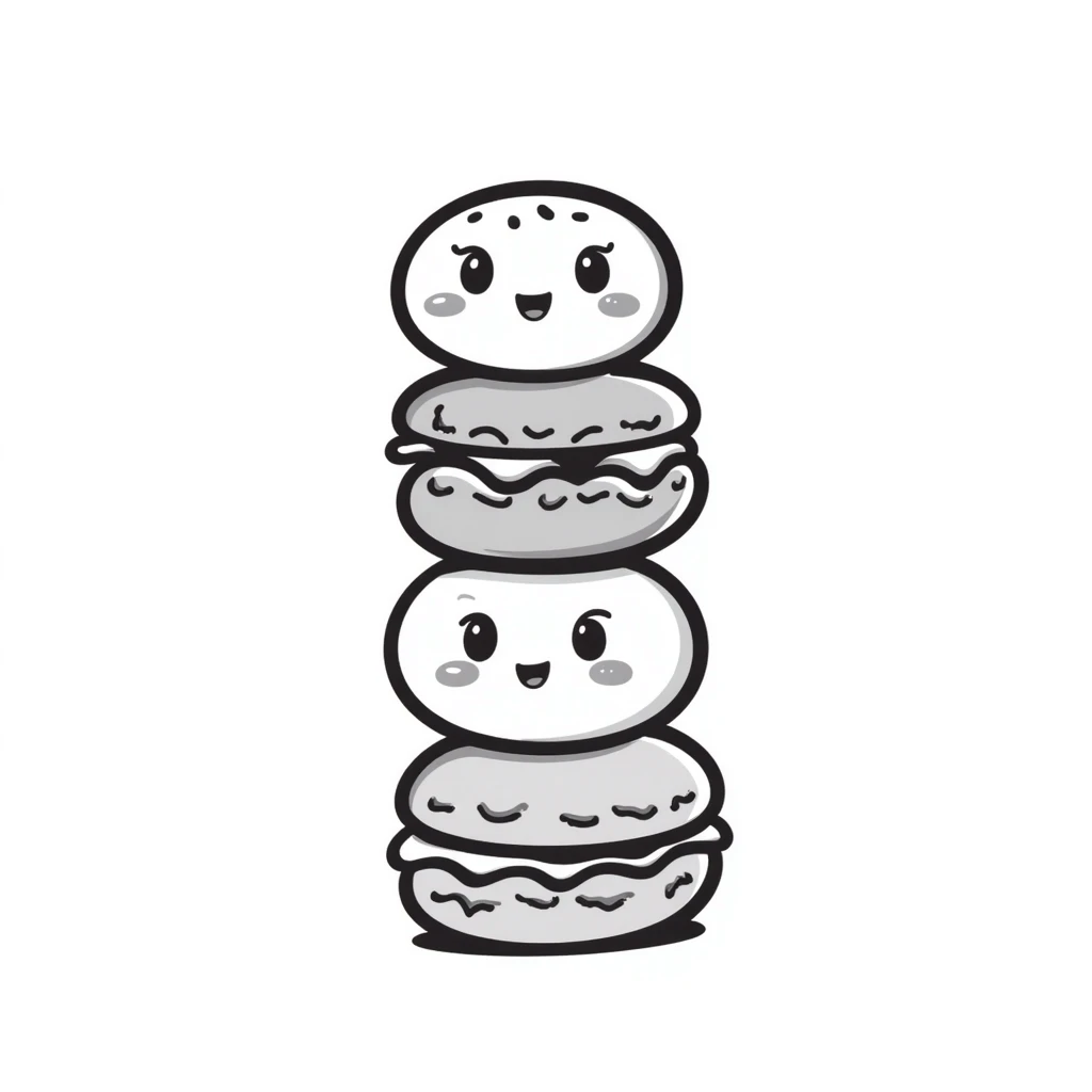 kawaii macarons with happy faces stacked in a tower emoji