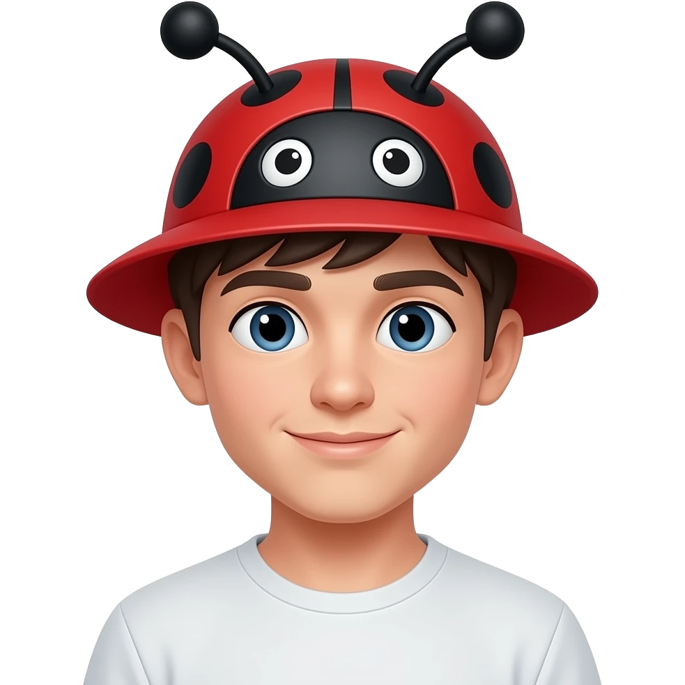 young man with ladyBug Hat emoji
