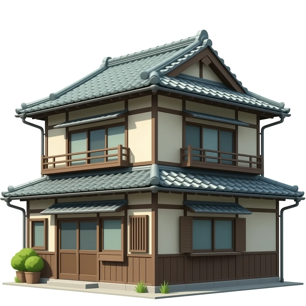 Japanese double floor house with green roof old style no background and no trees only house  3d emoji png and side look emoji