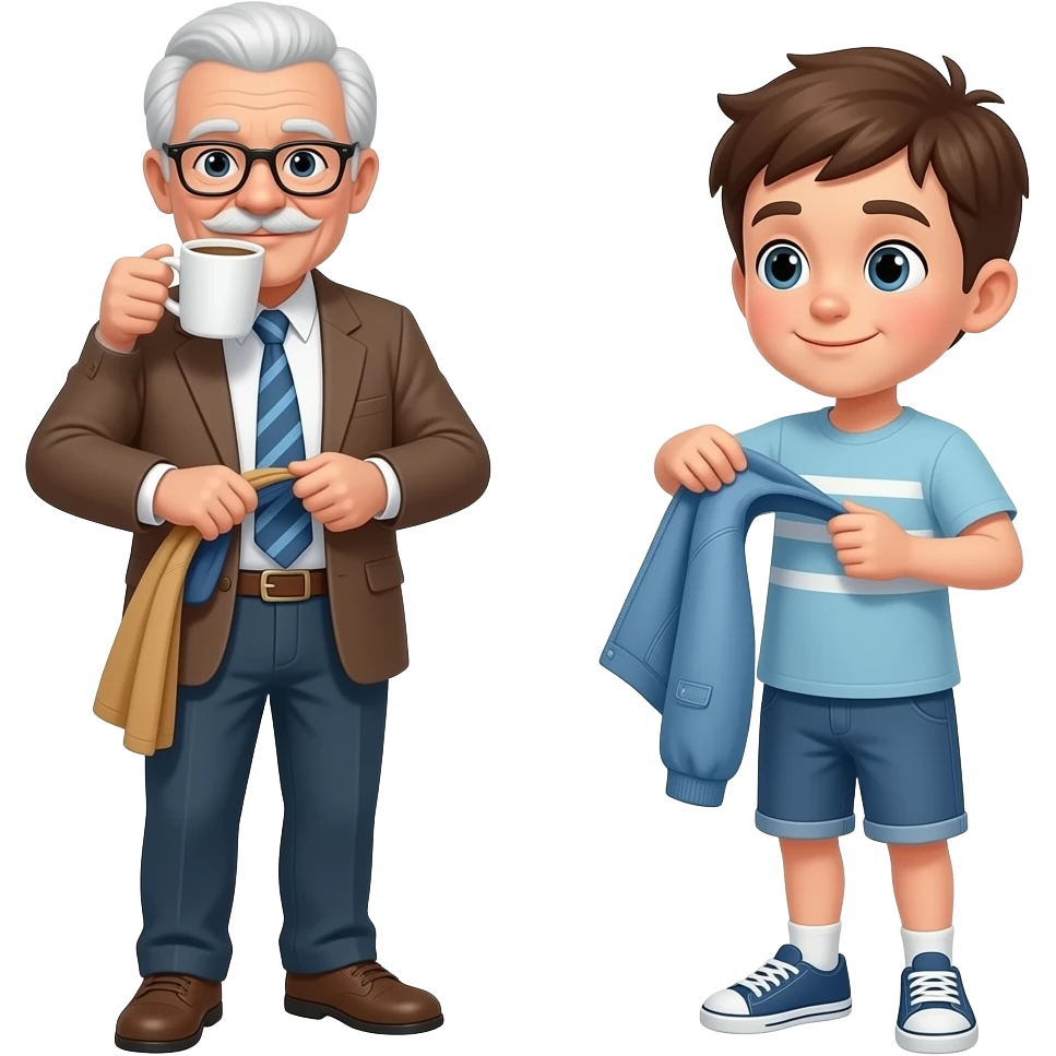 old man drink coffee change old man clothes change young boy clothes emoji