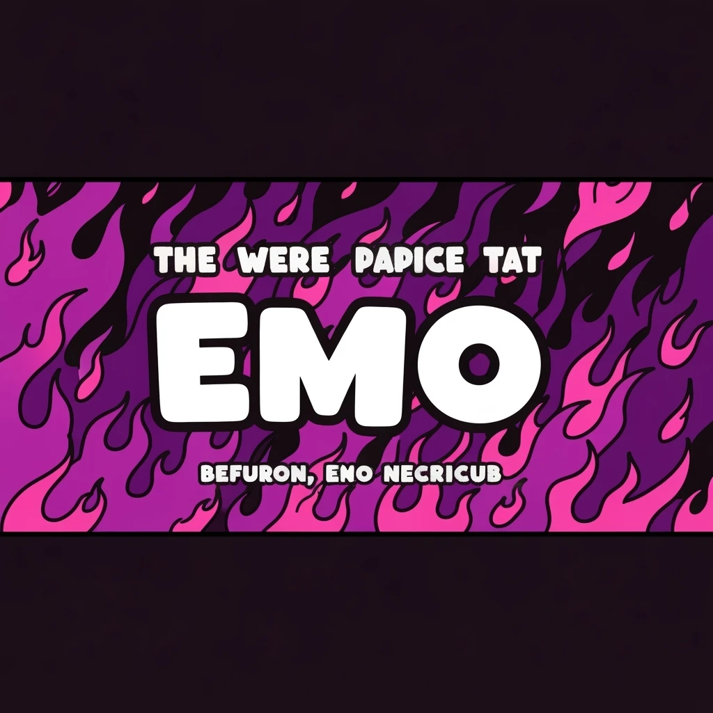 emo banner with flames, cute, expressive emoji