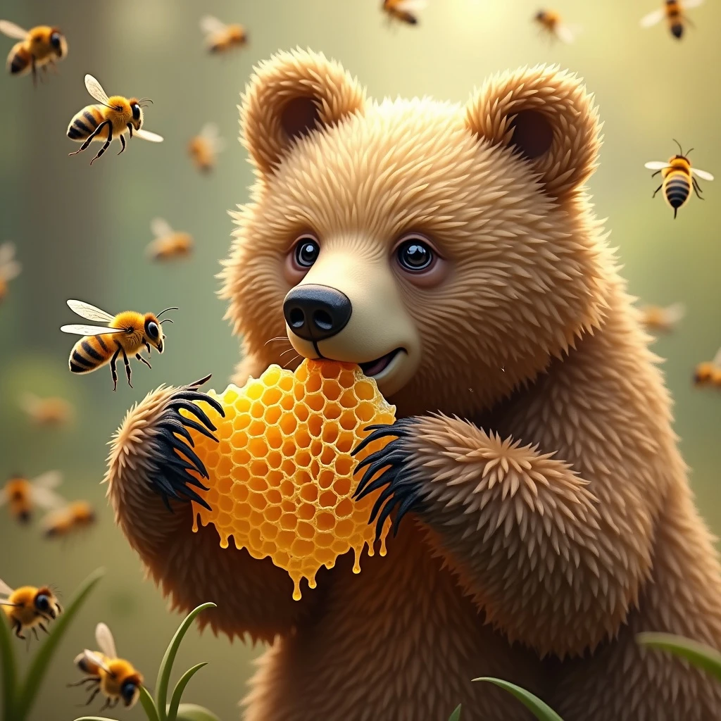 bear eating honeycomb with bees flying around emoji