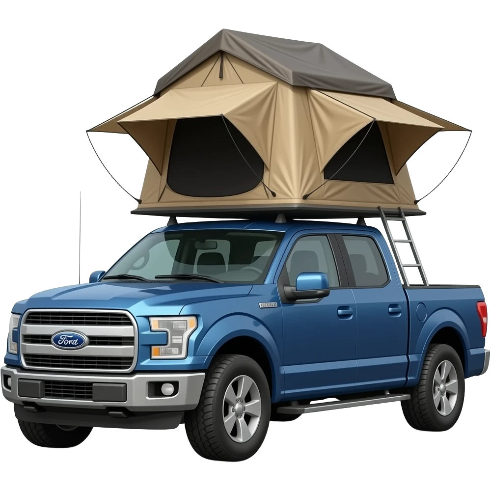 Roof top tent on a F150 with 2 gay bald guys in plaid shirts emoji