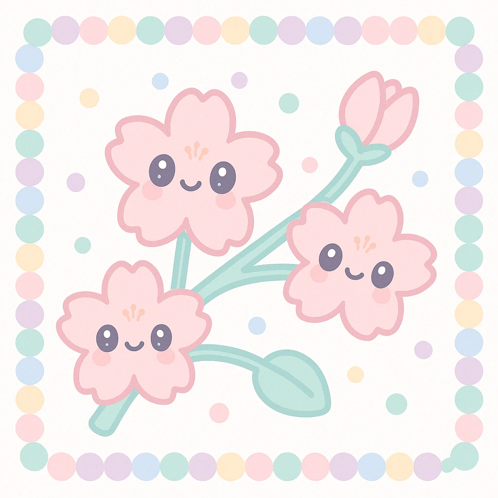 pastel sakura branch with a pearl border, kawaii style emoji