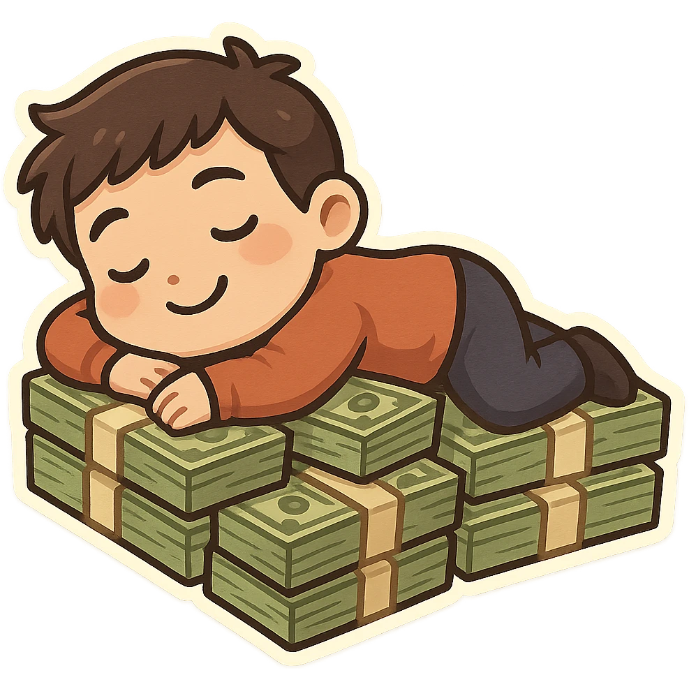 happy person napping on mattress of money emoji