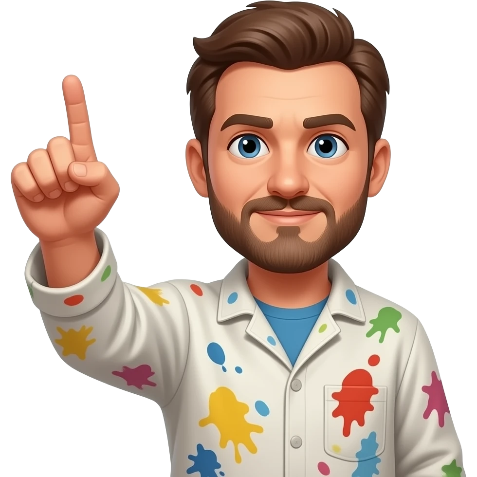 A failed artist raising his hand at 45 angle while his fingers are open and pointing at us emoji