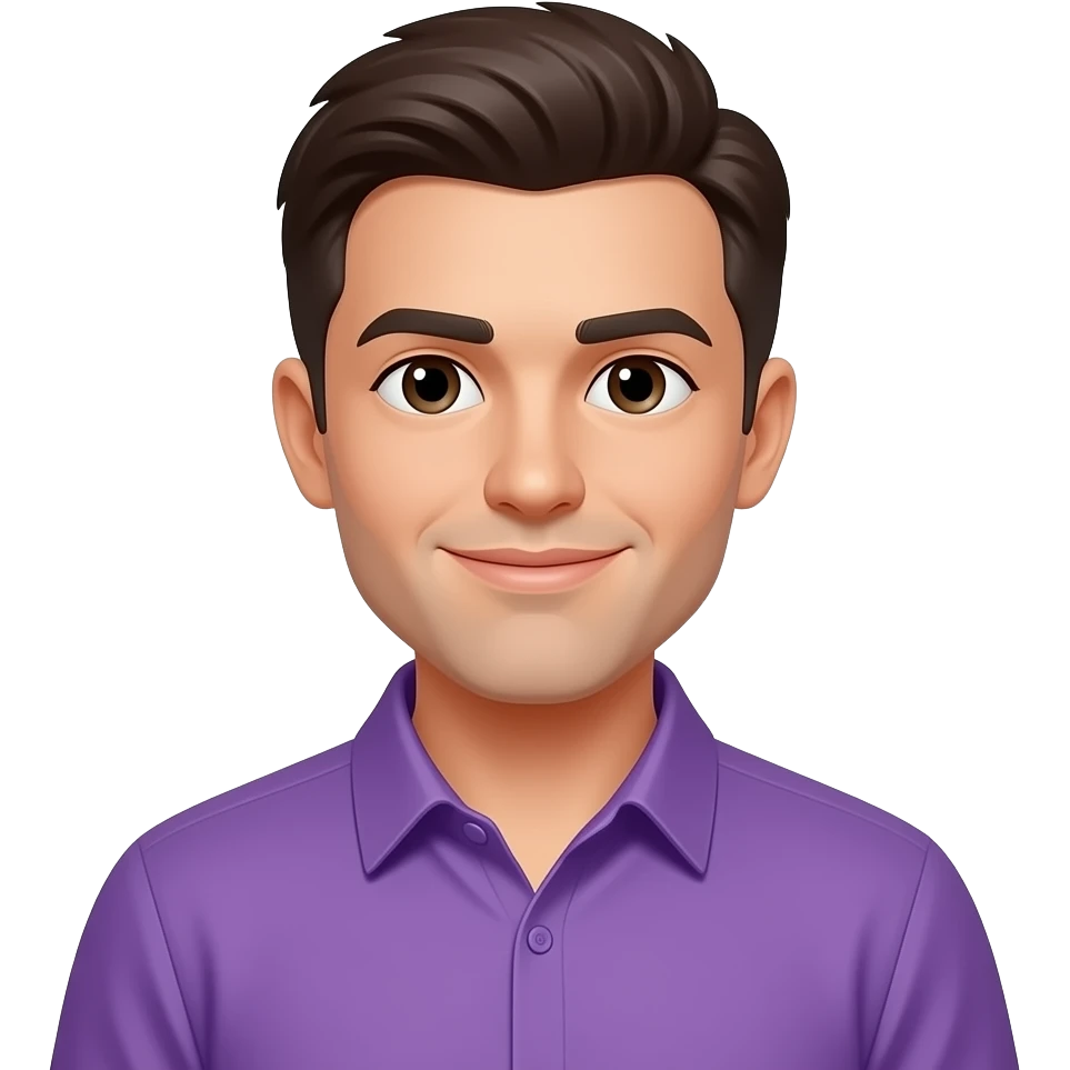 A guy wearing shirt purple emoji