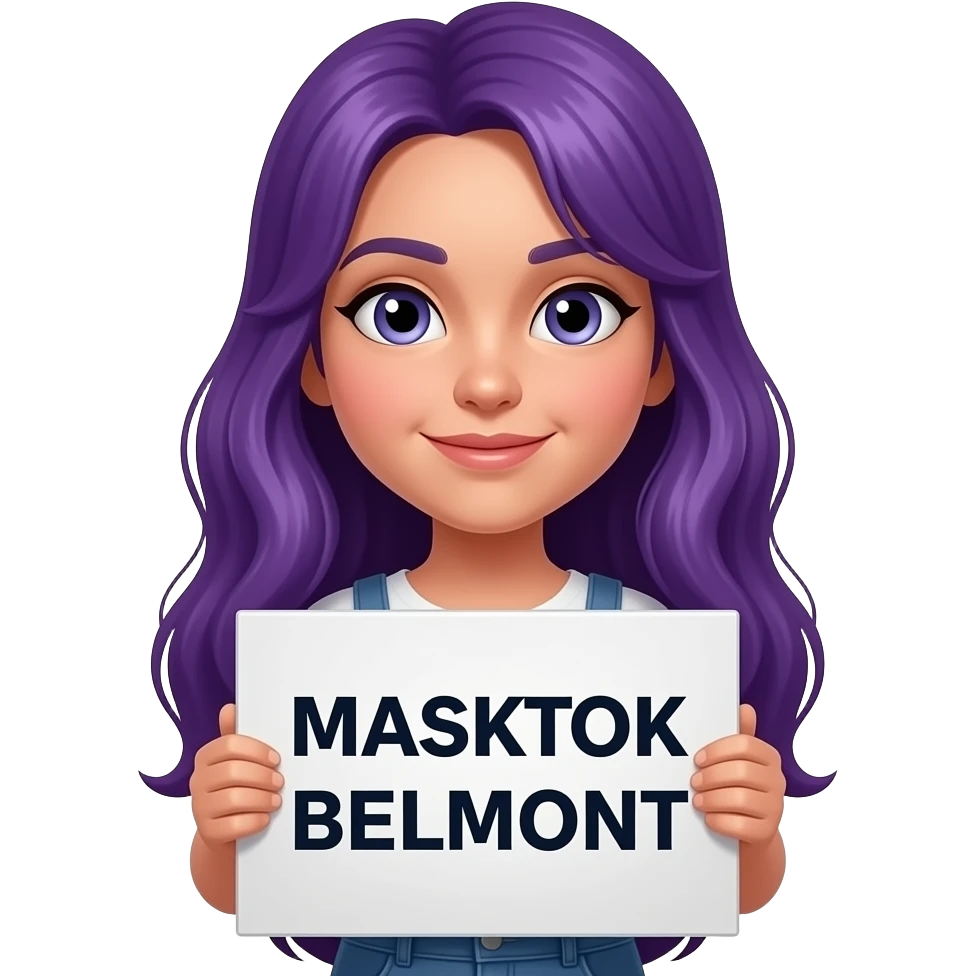 girl with long purple hair with a MASKTOK BELMONT sign emoji