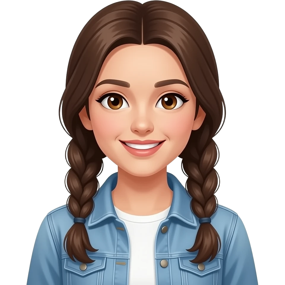 Quiero una chica guapa con dos trenzas, ojos y pelo marrones. Tiene el pelo largo y viste muy guapa, con una cálida sonrisa. emoji