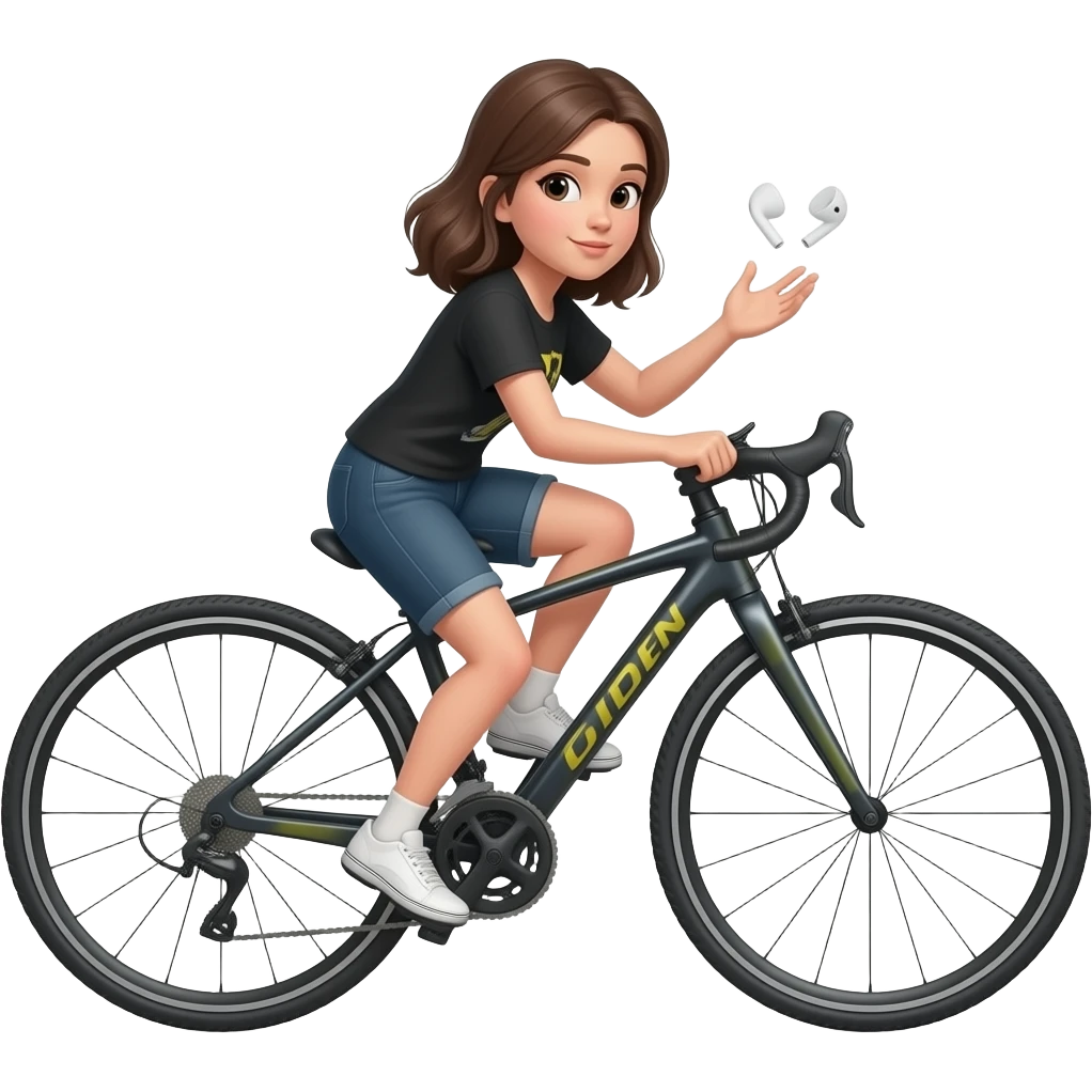 Girl in black, Dropped and crashed AirPods when cycling down hill emoji