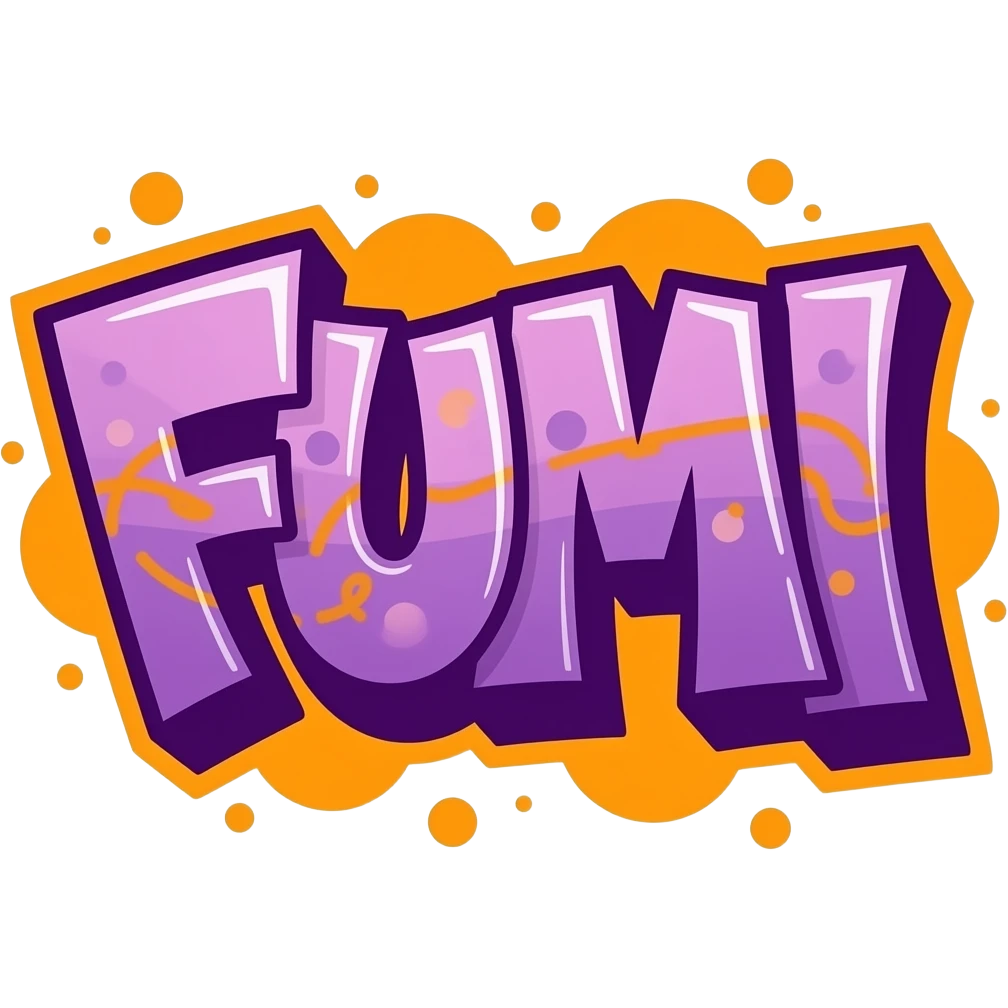 purple and oragne graffiti art work spelling "FUMI" no background emoji