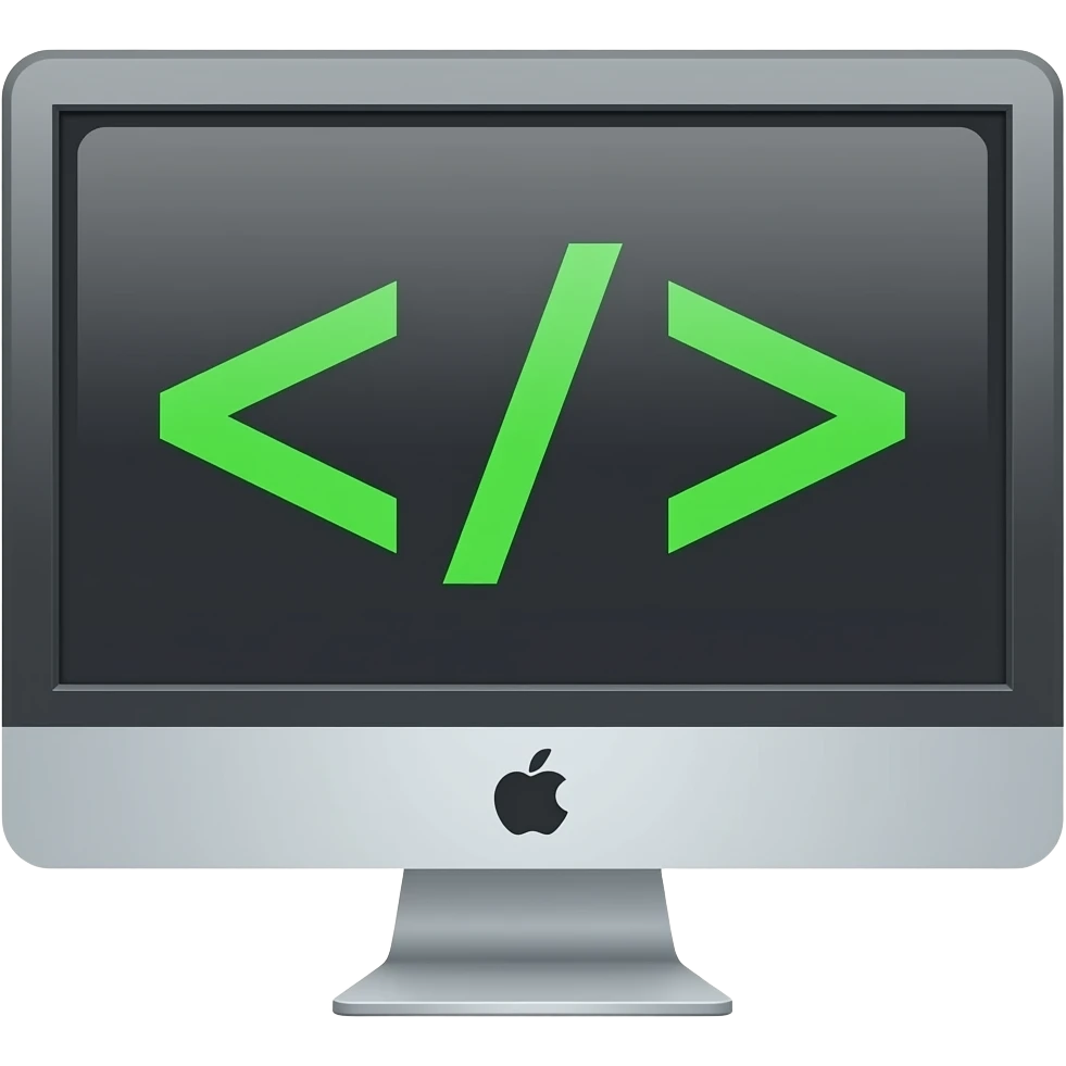 Computer emoji: minimalist desktop monitor with a green code line on screen, flat iOS vector style, professional aesthetic, transparent background."computing emoji
